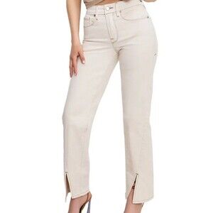 Good American Size 6/28 Good Boy Split Hem Jeans White Wash